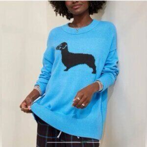 Aerie Softest Luxe Crew Sweater Blue Dachshund Dog Graphic Pullover Small